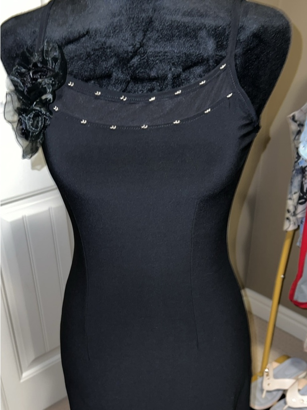 Vintage Forever 21 Black Sleeveless Midi Dress with Floral Accent